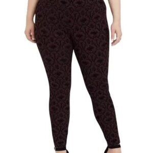 Torrid Burgundy And Black Velvet Flocked Ponte Pants Size 6